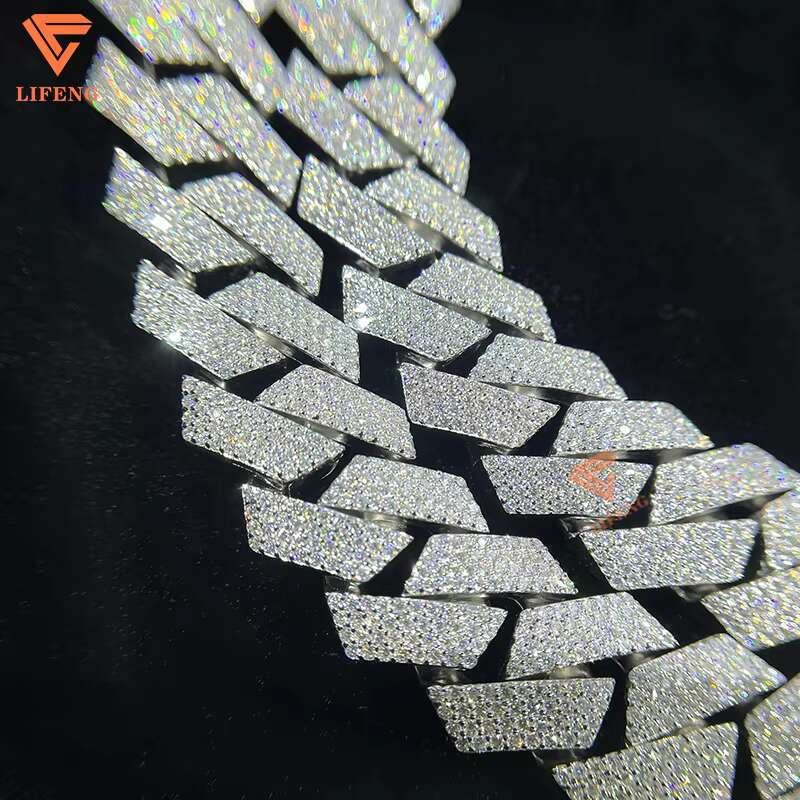 Hot Sale 15mm 4-Row Round Cut Iced Cuban Link 925 Silver Hip Hop Necklaces Moissanite Diamond Cuban Necklace