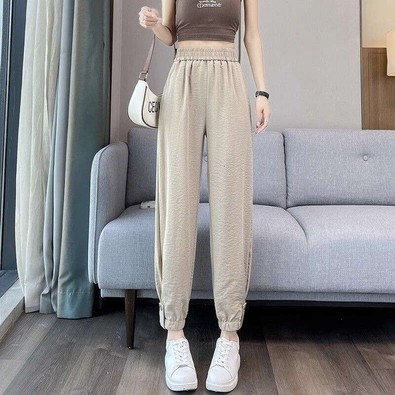 Summer Women's Linen Harem Sweatpants Thin Loose Casual Slim High Waist Slimming Commuter Joggers B5