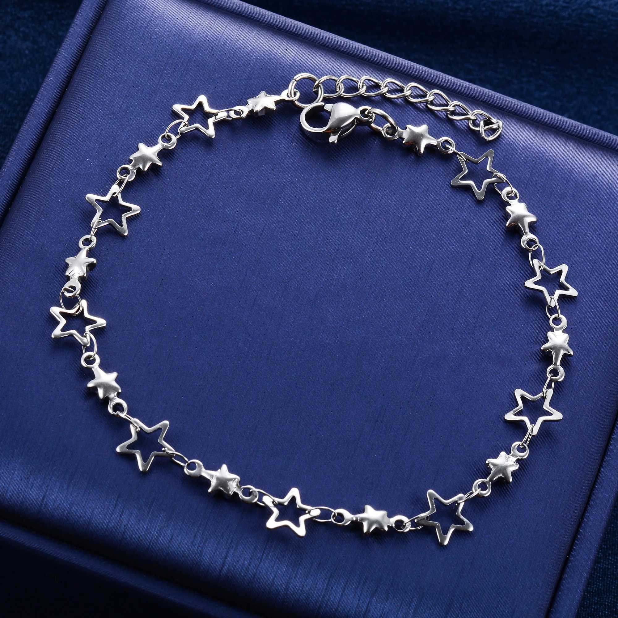7mm Cute Stainless Steel Star Bracelet Link Hand Chain for Women Girl Handmade Gold Color Wristband Anklets Metal Jewelry Gift XJ250707