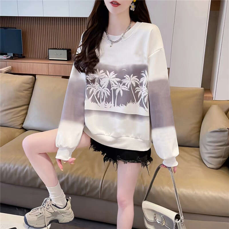 Early Gradient Tie-Dye Hoodie For Women, Spring And Autumn New Loose Fit Petite Thin Top Jacket B5