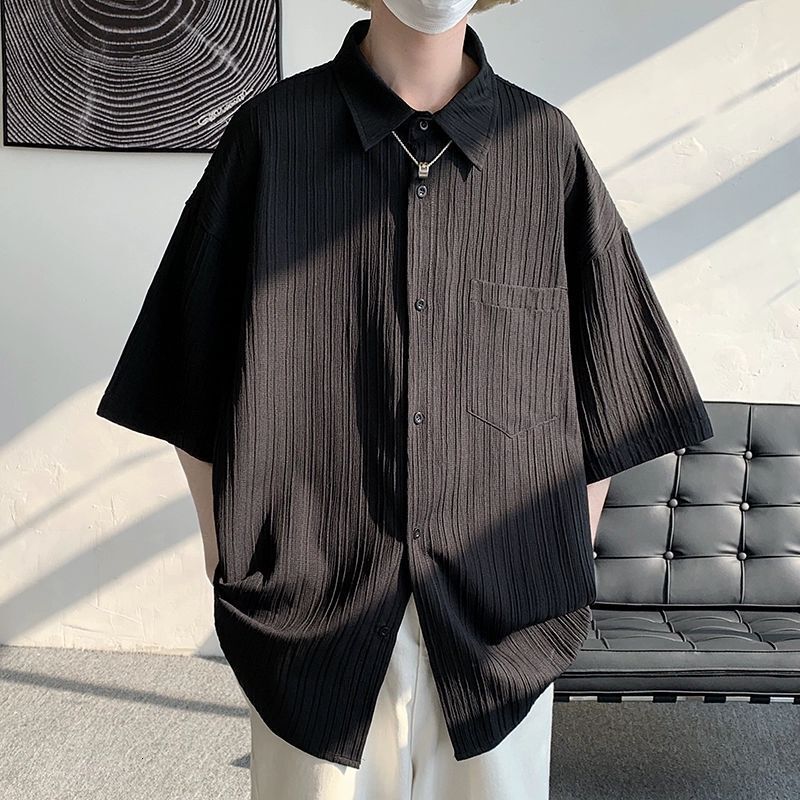 Naples Black Ice Silk Shirt Men's Short Sleeve Designer Short Sleeves Summer Loose Plus Size American Style Cool Shirt Jacket Men's Trendy