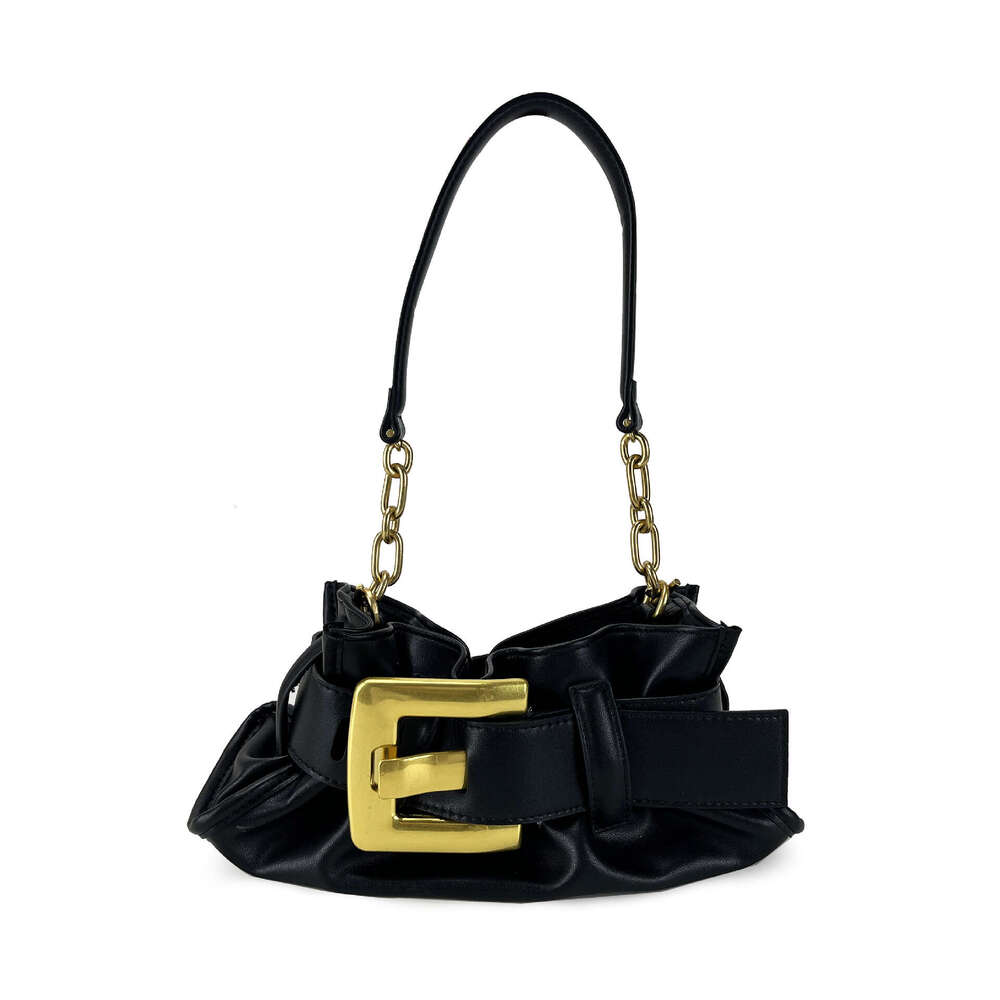 Summer New Fashion Women s Pleated Cloud Handbag with Metal Chain Strap and Eye catching Square Buckle