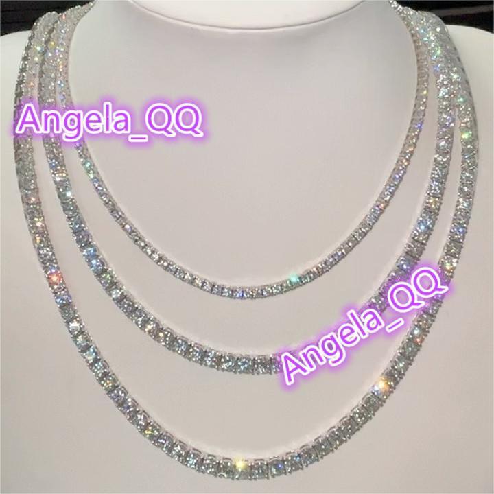 Pass Diamond test Hiphop Tennis Chain Luxurious 3mm-6mm 925 Sterling Silver Necklace DVVS Moissanite Tennis Chain
