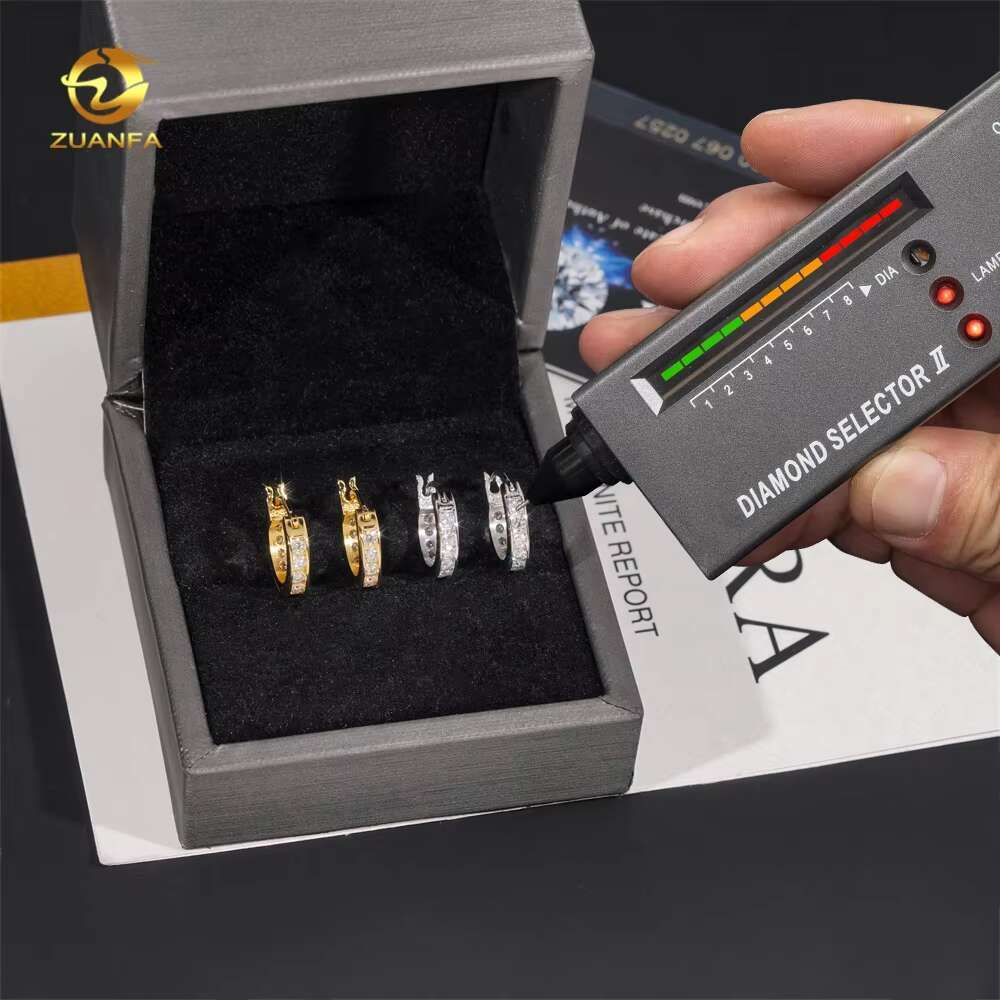 High Quality Low Price 925 Sterling Silver Hip Hop 18k Gold Plated 2mm Moissanite Diamond Hoop Earrings