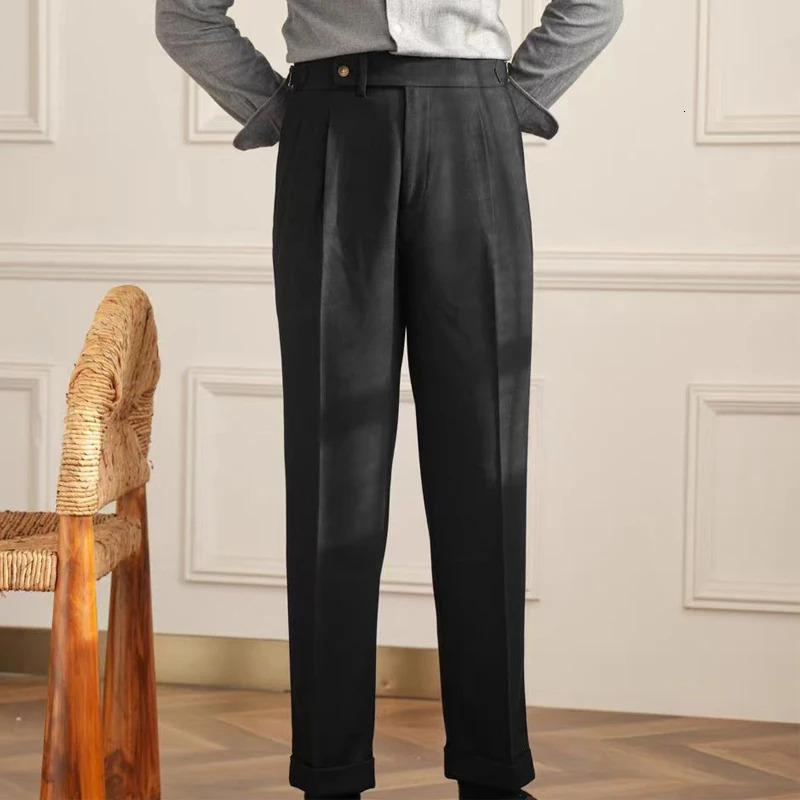 England Style Naples Pants For Men High Waisted Paris Button Business Casual Trousers Spring Autumn Fashion Suit Pant Adjustable 250707