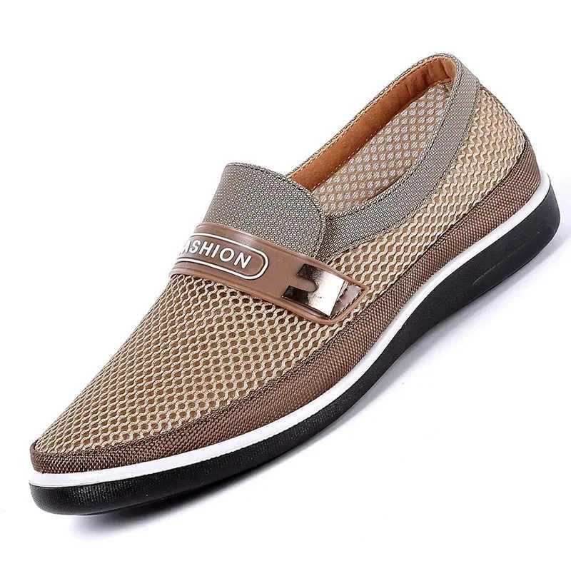 2022 New Summer Mesh Shoes Men Slip-On Flat Shoes Hollow Out Comfortable Father Shoes Men Casual Basic Drilles Y250707