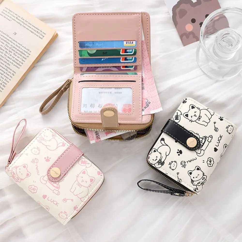 Cute Coin Purse Wen Fi Short Wallet PU Leather Large Capacity Wallet Lightweight ID Card Holder Travel Coin Bag Y250707