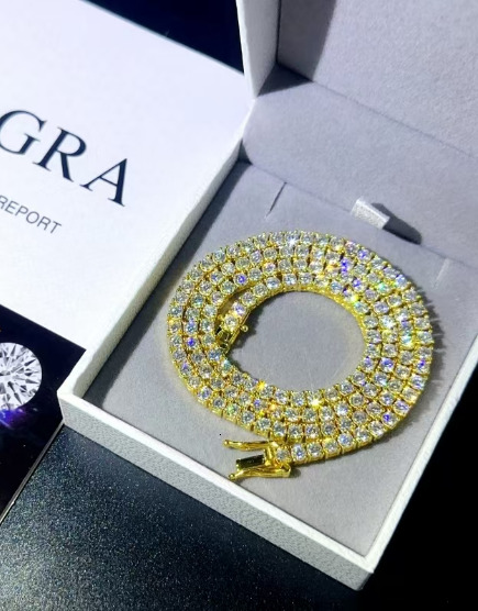 4mm Hiphop 18k Gold Iced Out Chain Moissanite vvs1 Necklace Choker Diamond Men Tennis Necklace