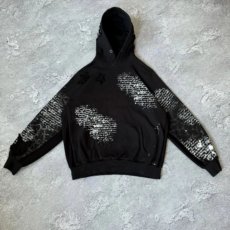 Gothic skull geometric pattern print versatile casual hoodies men Y2K hip-hop street clothing rock and roll oversized sweatshirt 250707