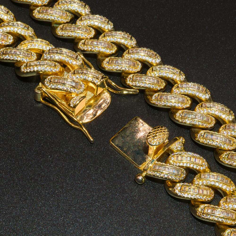 Hot Sale 18mm Custom S925 Hip Hop Jewelry Iced Out Necklace Gold Plate Vvs Moissanite Bracelet Cuban Link Chain
