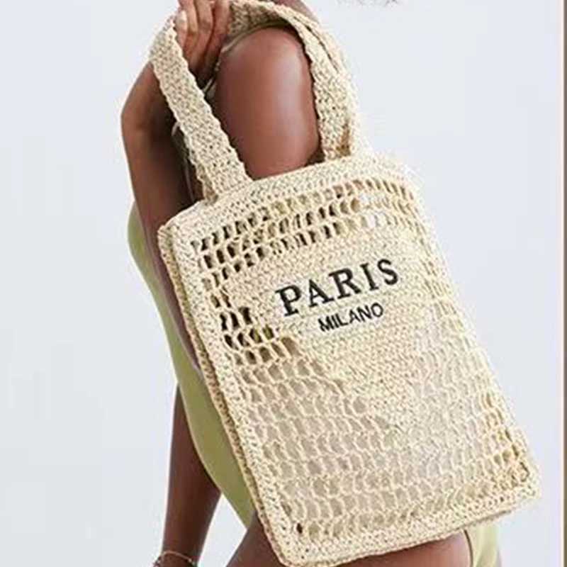 Summer beach fashion hollow straw womens shoulder bag designer letter woven womens handbag casual handmade handbag Z250707