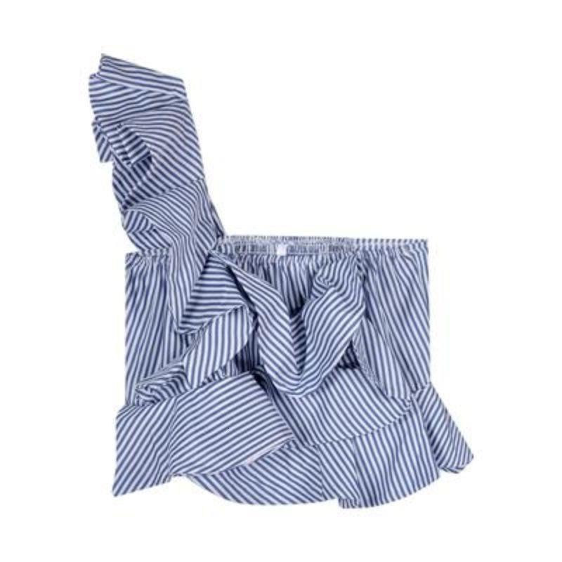 Irregular off shoulder striped shirt womens summer design sense of minority short shirt Ruffle age reducing short sleeve top 210421