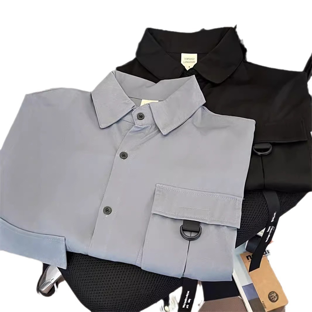 Trendy American Style Functional Workwear Short Sleeve Shirt For Designer Short Sleeves Men Summer BF Loose Casual Turn-down Collar Half Sleeve Fashio
