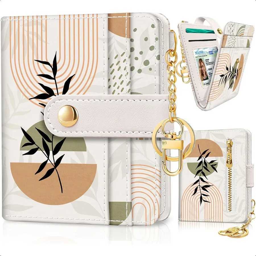 Abstract Boho Leaves Rfid Ladies Wallet Small Slim Thin Cpact Wen Wallet PU Leather Bifold C Zipper Coin Poc Y250707