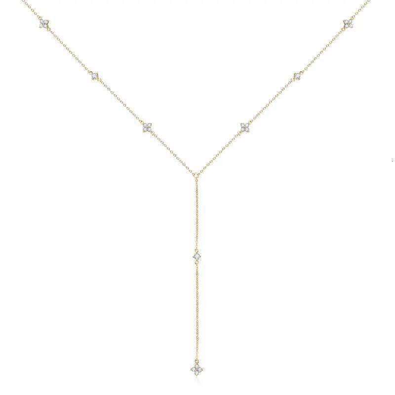 IOGOU Moissanite Flower Clover Drop Lariat Necklace for Women Y Shape Long Chain Sterling Sier Layered Trend Jewelry