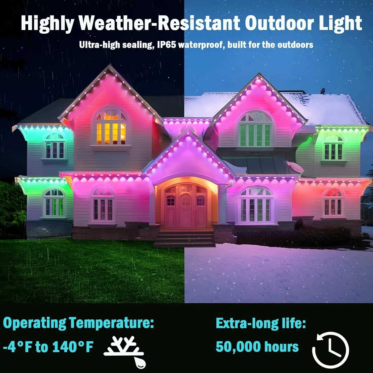 LED String Lights Eaves Decoration Light Strip IP67 Waterproof Suitable for Garden Yard Decoration Christmas Eaves Lights W250701