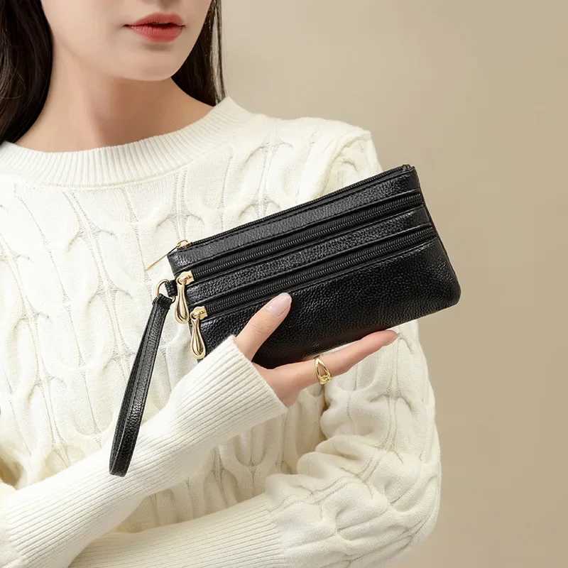 Fi Three Zipper Wens Leather Wallets Large Capacity Solid Color Fem Purse Cluh Hand Bag Soft Leather Ladies Wallet Y250707