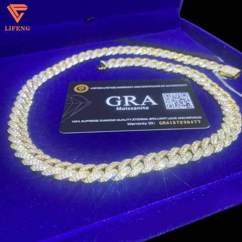 Lifeng Jewelry Hip Hop Cuba Link Chain Full Round VVS Moissanite Diamond Miami Iced Out Cuban Chain Necklace for Hiphop Men