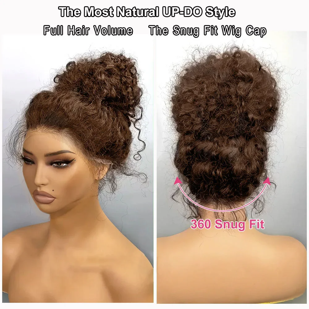 Chocolate Brown Curly Wave Lace Front Wig 360 Lace Closure Wig 13x4 Hd Wear And Go Glueless Lace Frontal Wigs For Women Synthetic Wig
