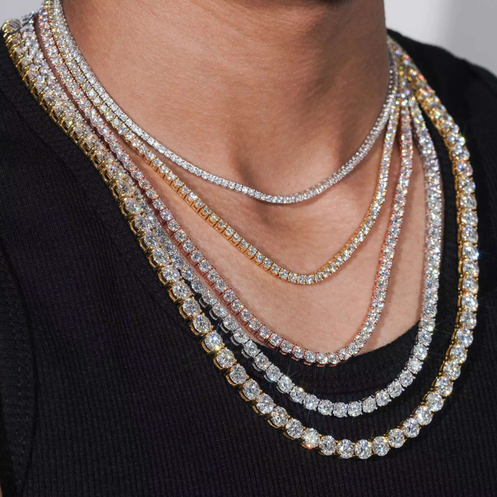 Luxury Jewelry GRA Certified VVS Moissanite Tennis Chain 925 Silver 2mm-5mm Diamond Moissanite Tennis Necklace Iced Out