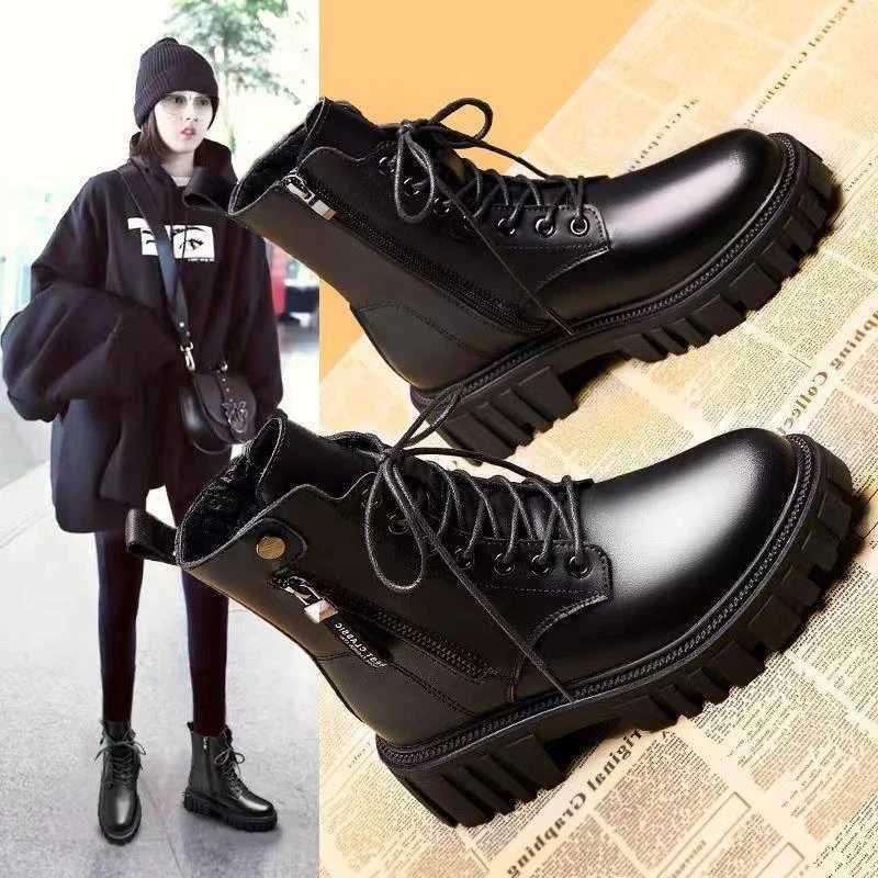 Black Riding Boots for Women Spring and Autumn Single Boots Summer Thin Thick Soles Increased Heels Motorcycle Slim Short Boots XJ250807