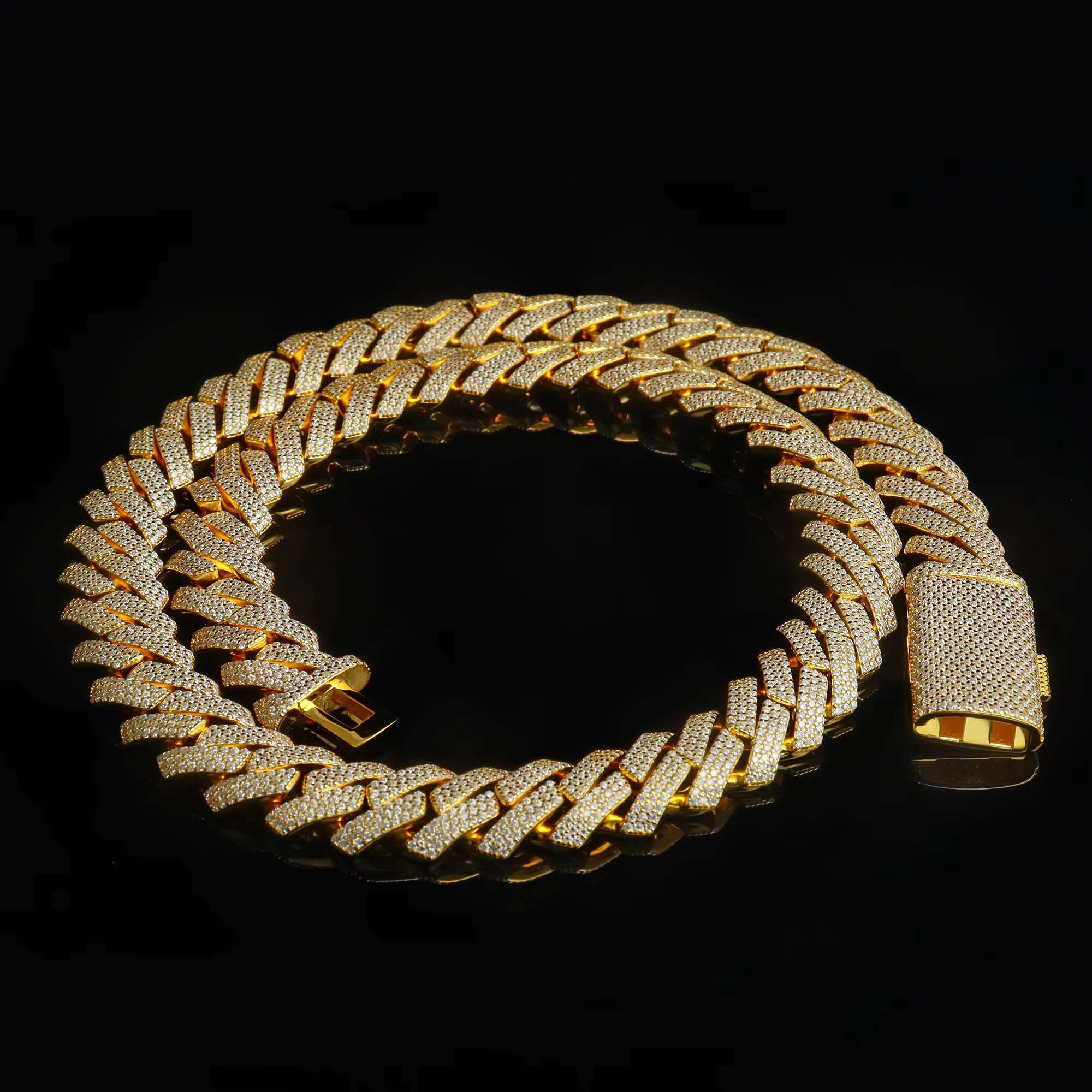 Trend Hiphop Jewelry Custom Luxury Length 15mm Gold Plated 3 Row Round VVS D1 Moissanite Diamond Cuban Link Chain Necklace