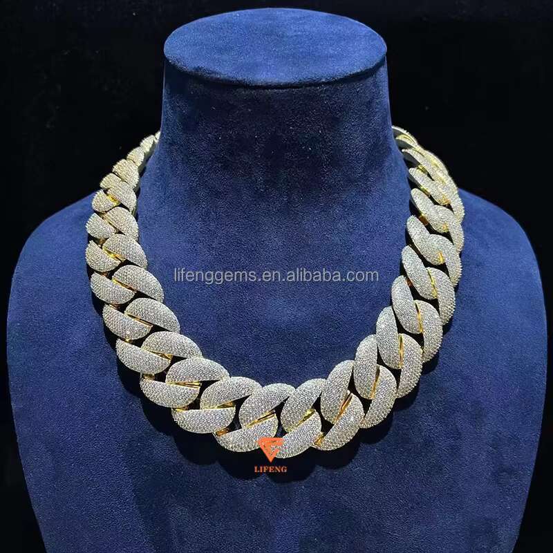 15mm 7-Row Cuban Chains VVS Moissanite Diamond Hip-hop White Yellow Gold Plated Necklace Jewelry for Gifts Engagements Parties