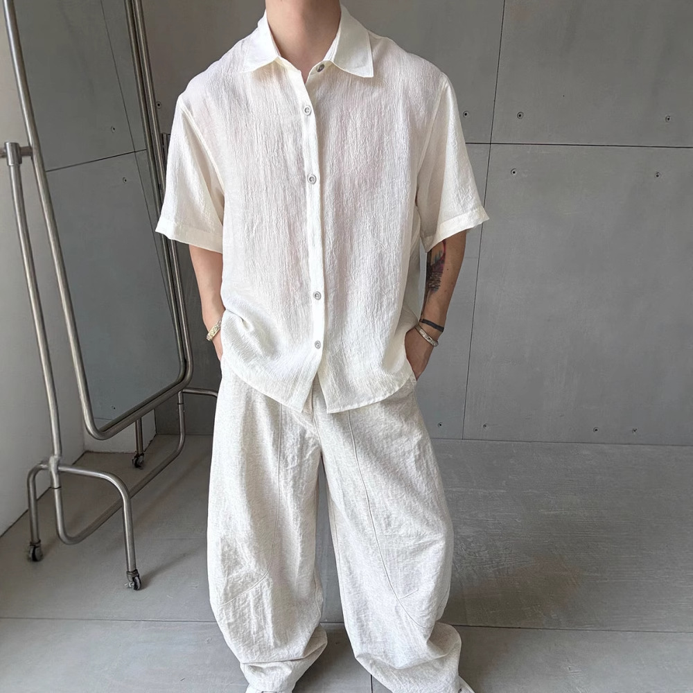 Factory Direct Supply Textured Old Money Style Summer New Designer Short Sleeves Lazy Style Shirt Men Vacation Casual Loose Short Sleeve Shirt