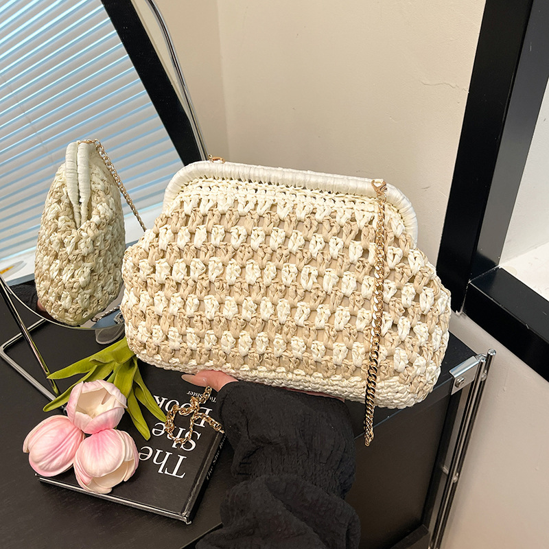 Free shipping designer Summer INS Fashion Woven Bag for Women 2025 Korean Version Trendy Simple Straw Shell Bag High-end Crossbody Bag for Women