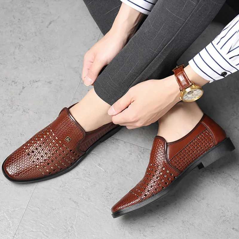 Summer Mens Loafers Breathable Mens Leather Shoes Soft Soles M Casual Shoes Slip-on Oxford Shoes Business Mens Shoes Y250707