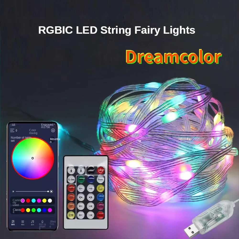 10M WS2812B Fairy Light Bluetooth LED String RGB Dream Color Addressable Party Christmas Lights Wedding Decoration Garland 5VDC W250701