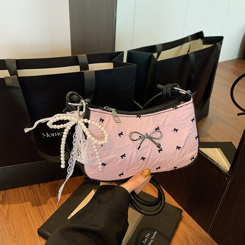 Designer Bag Luxury Bag Free Shipping Designer Advanced And Luxurious Shoulder Shoulder Bag New Pink Cute Bow Small Square Versatile Crescent Armpit T