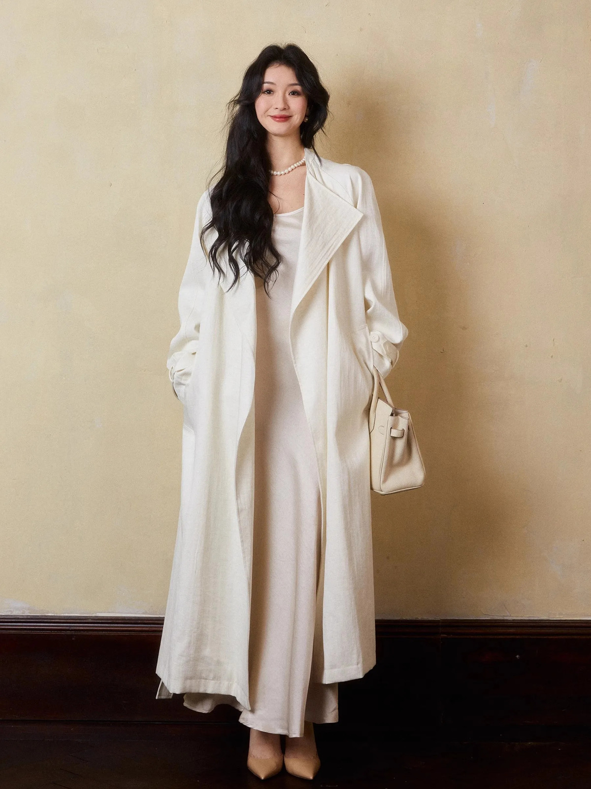 Lautaro Spring Autumn Oversized Long Linen Trench Coat for Women Sashes Loose Casual Flowy Korean Fashion Clothes Overcoat 250703