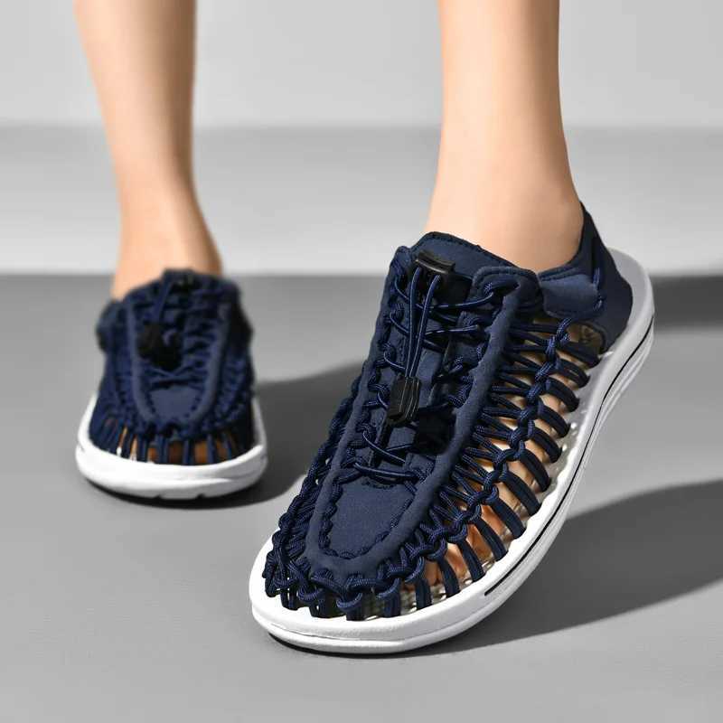 Summer Men Sandals Fion Handmade Weaving Design Beach Sandals Breathable Casual Flat Sandals Outdoor Couples Sandals Size 48 Y250707