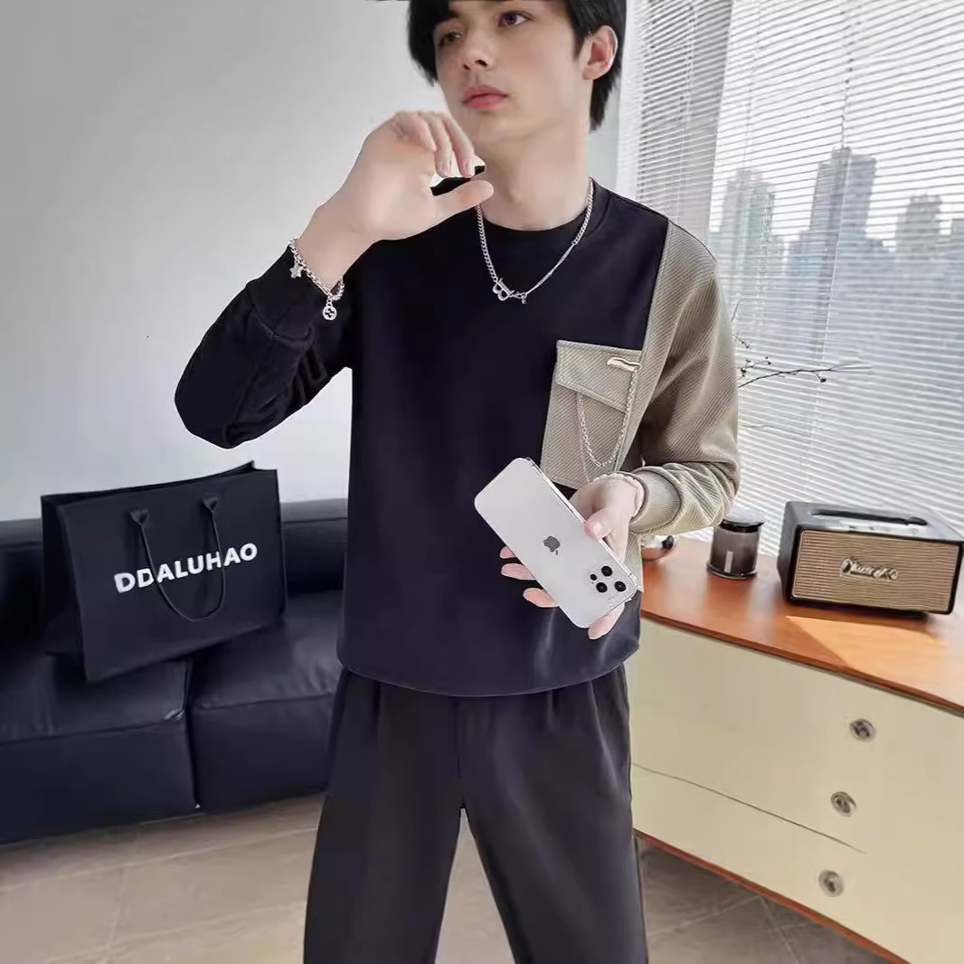 Autumn T-shirt For Men, Cool And Handsome 2025 New Spring And Autumn Workwear Designer Short Sleeves Pocket Top, Heavyweight Jacket With Trendy Brand 