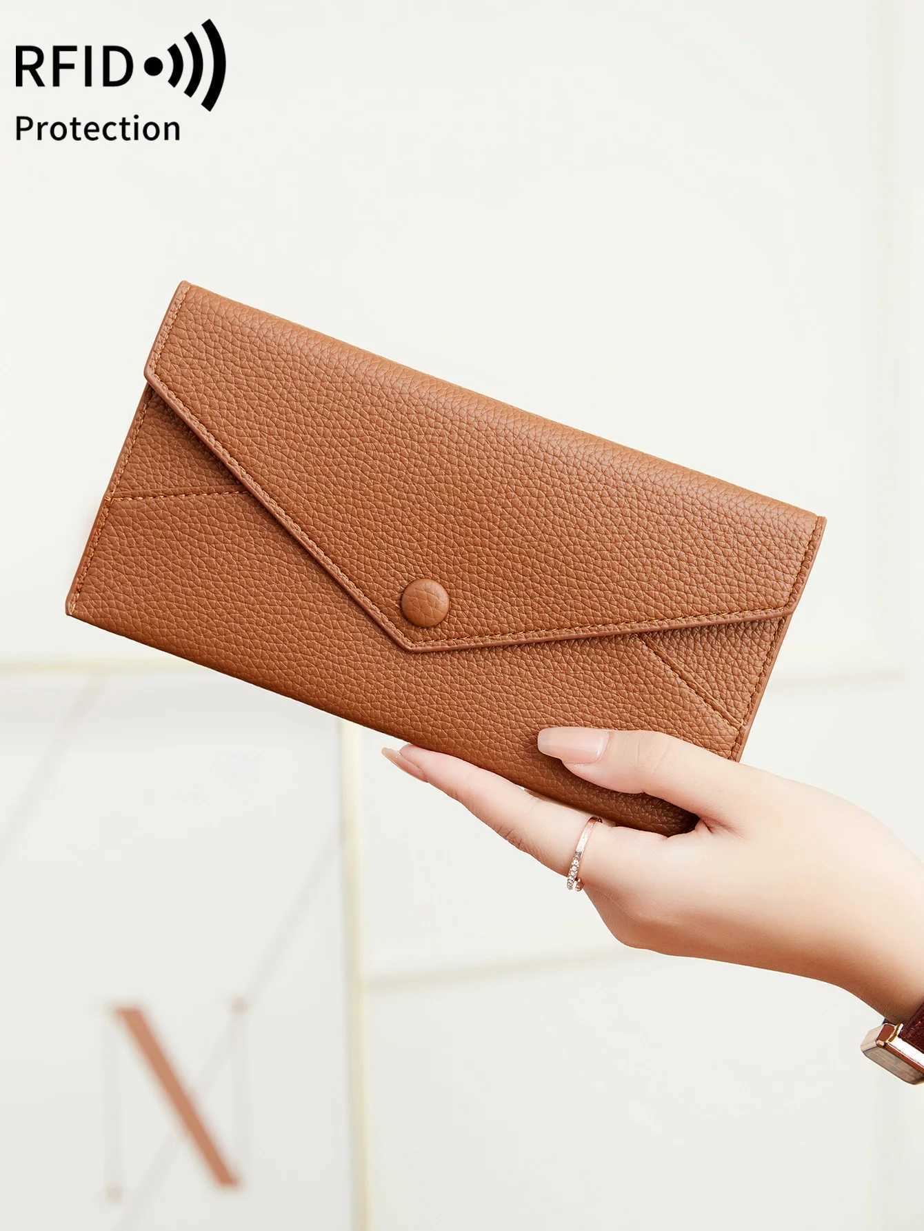 New RFIDtra-thin Wens LgWallet Envelope Buckle Lychee Grain Cluh Large Capacity Mti-CardSlot Coin Purse WensWallet Y250707
