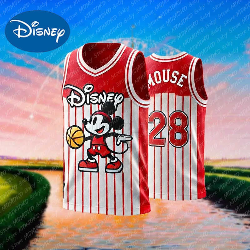 Disney New Disney Mickey Mouse Print Basketball Jersey Summer Childrens Outdoor Sports Clothing Kids Adults Breathable Sleeveless Vest W250707