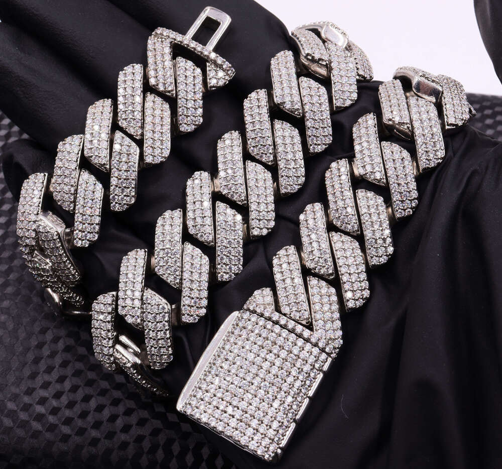 14K Gold Plated Moissanite Miami Cuban Link Chain Hip Hop Fine Jewelry 925 Sterling Silver 19mm Necklace Men Bracelet