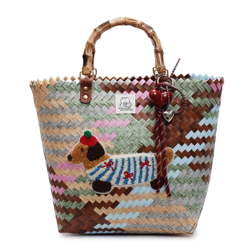 Free shipping designer Handwoven Bag for Women 2025 New Trend Dachshund Handbag Basket Bag Women Beach Vacation Tote Bag