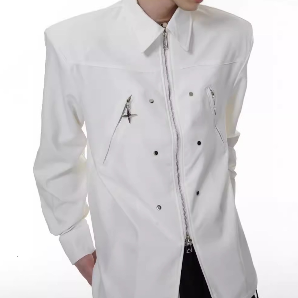 Fashion Niche 2025 Spring Designer Short Sleeves Autumn Turn-down Collar Shirt Men Loose Casual High Street Cool Double Zipper Deconstructed Long Slee