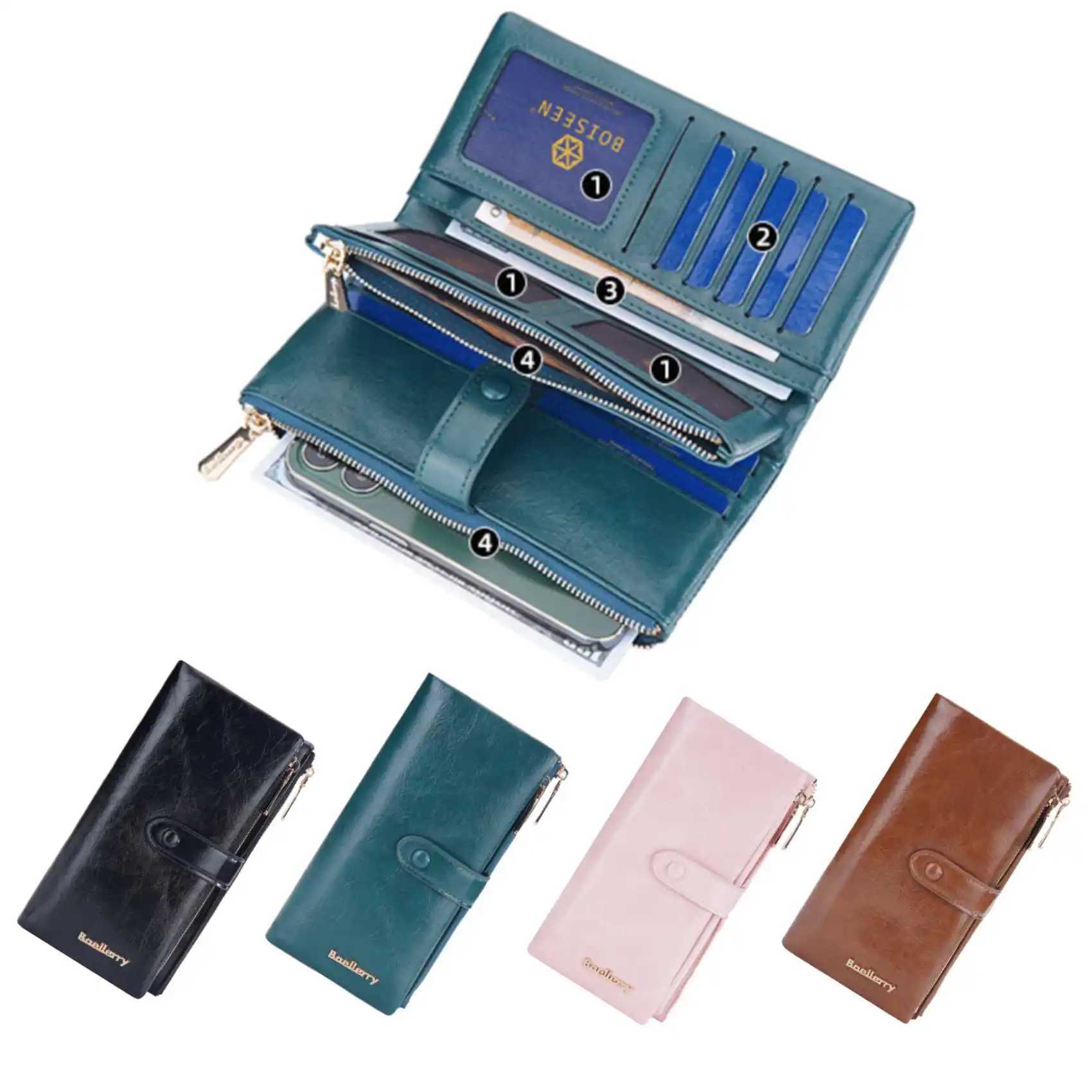 Oil Wax Leather Wens Lg Wallet With Double Zipper Buckle Large Capacity Cluh Bag Mti-Card Holder Y250707