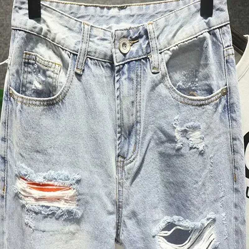 Mens Jeans with Holes Man Cowboy Pants Cropped Harem Hip Hop Trousers Torn Ripped Broken Retro Classic Trend 2024 Korean Style XJ250707