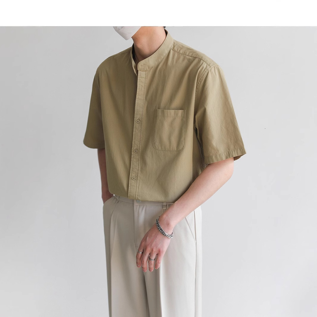 New Chinese Style Designer Short Sleeves Stand Collar Short Sleeve Shirt For Men 2025 Summer Trendy High-end Striped Half Sleeve Shirt