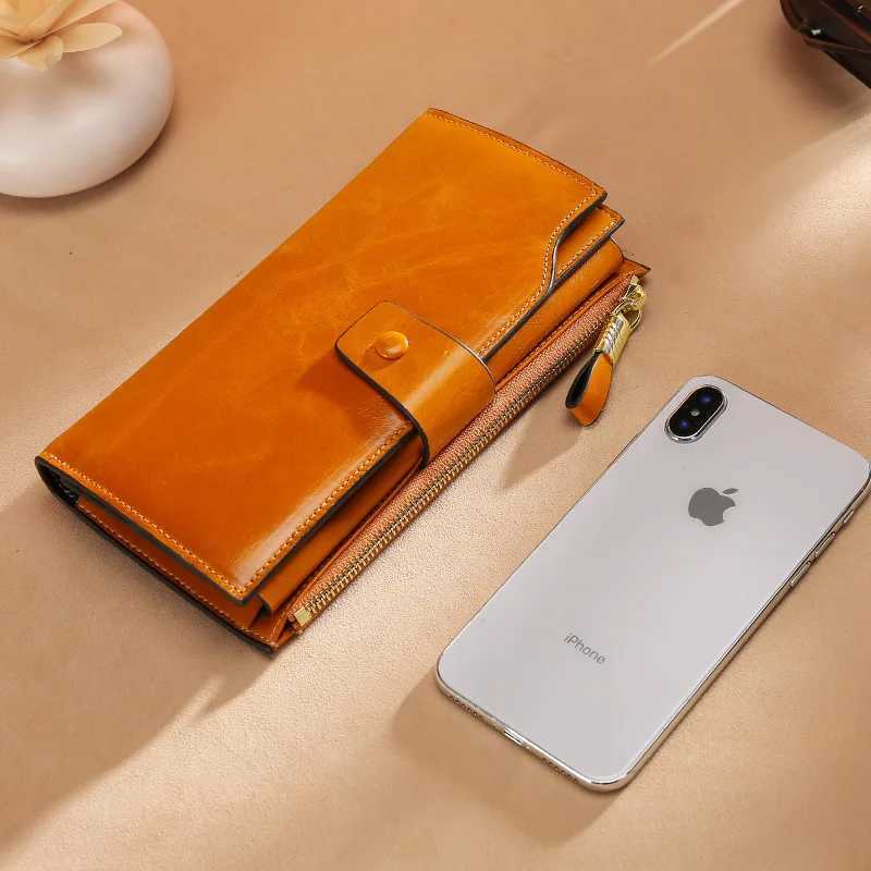 Vintage Luxury Wen Wallets Genuine Leather Large Zipper Clutch Purse Large Capacity Card Holder Wallet Y250707