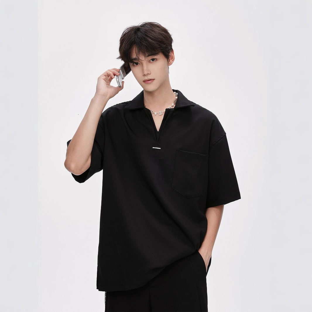 270g Lelis Fake Two-piece Polo Collar Short Sleeve T-shirt For Men Summer Loose American Style Trendy Designer Short Sleeves Brand Half Sleeve Tee