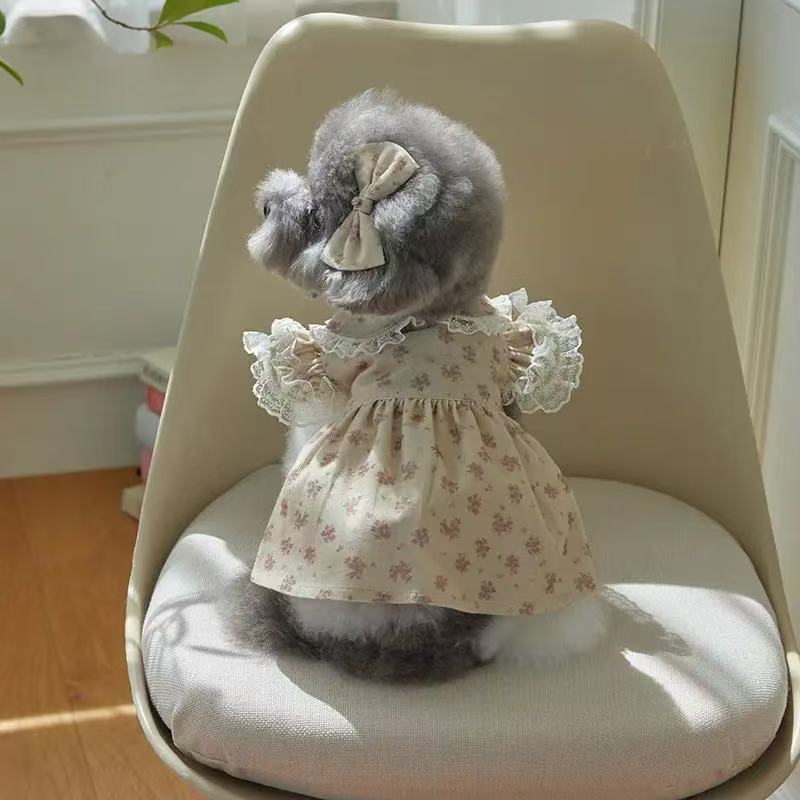 T643 Pet clothes for dogs and cats Spring and Autumn corduroy print dress Small Teddy Bichon clothes