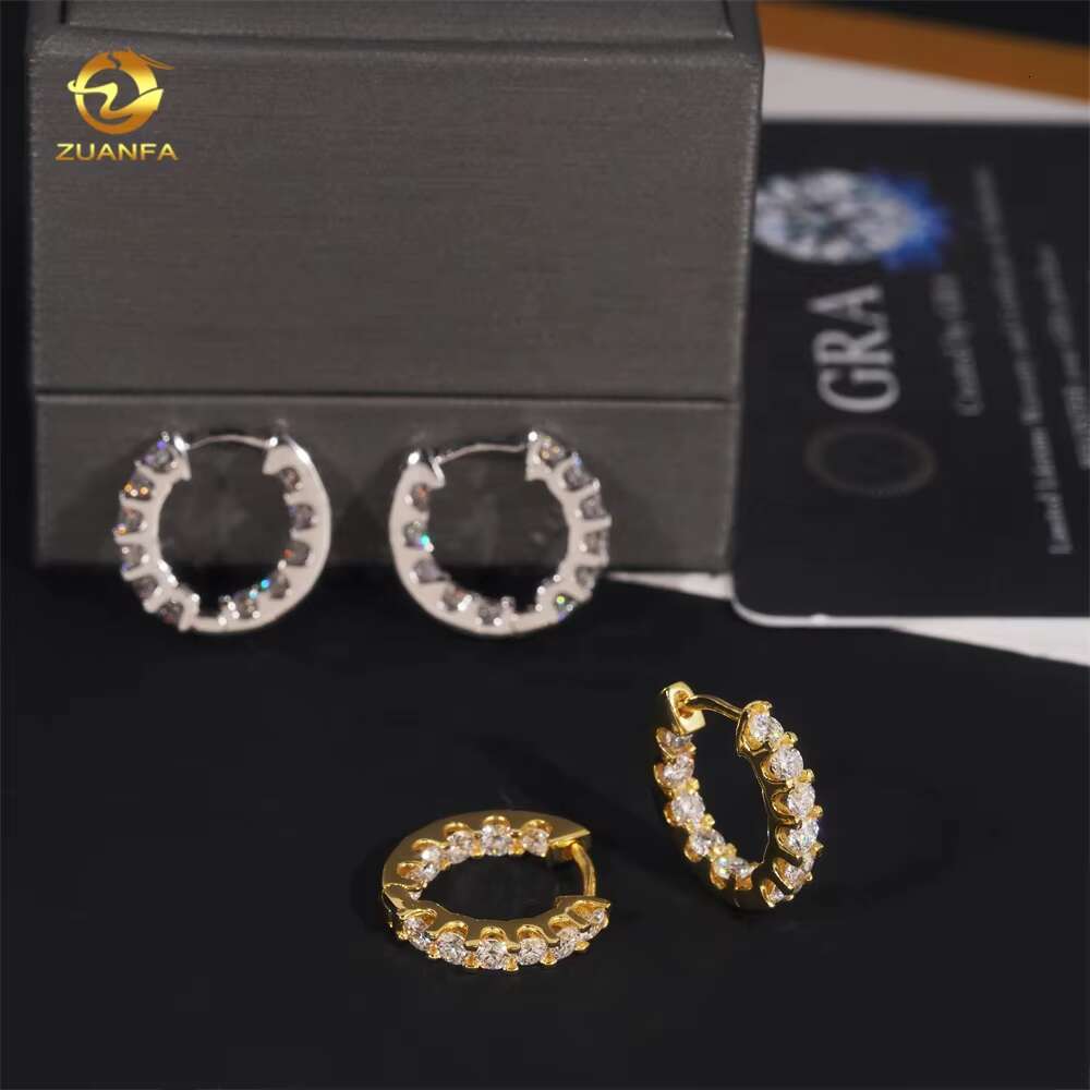 Hot Sale 925 Sterling Silver 3mm Moissanite Diamond GRA Certificate Gold Plated Hoop Earrings