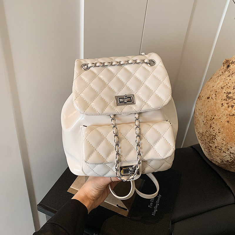 Free shipping designer Korean Style College Wind Backpack for Women Casual Fashion Diamond Chain Bucket Bag Lightweight Small Travel Backpack