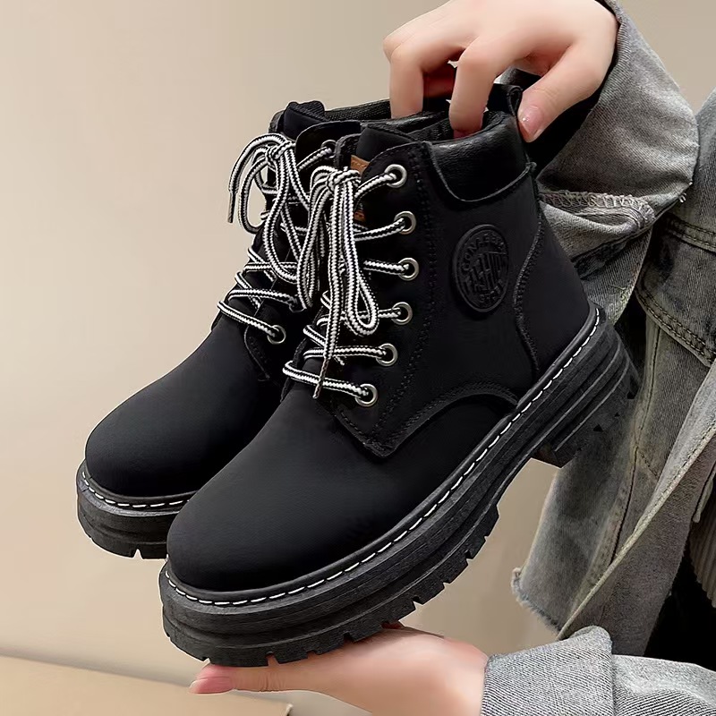 Top High Quality Women Leather Shoes Fashion Outdoor Sneakers Men Lace Up Non-Slip Ankle Boots for Couple Yellow slippers, retro style
