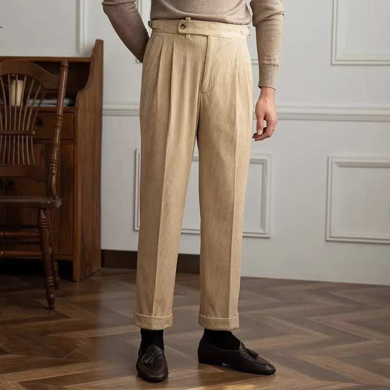 Spring Autumn Vintage Fashion Solid Corduroy Naples Pants High Waist Belt n Trousers Japanese Style Casual Pants For Men 250707